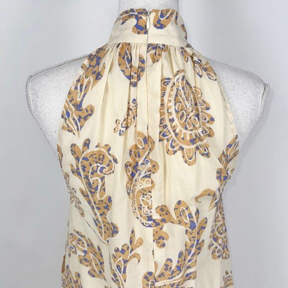 Zara Blogger Fave Women's High Collar Paisley Boho Flared Mini Dress Medium Tan - Picture 9 of 14